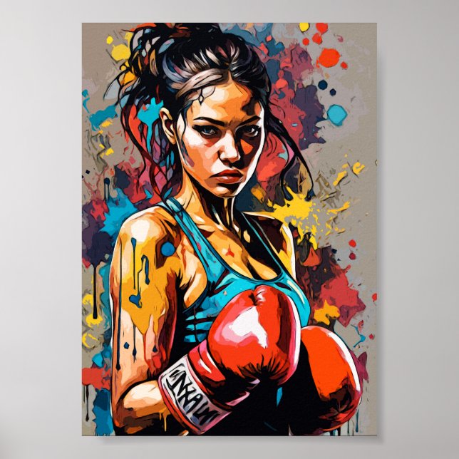 Boxing Girl Pop Art Fighter Martial Arts Portrait Poster (Vorne)
