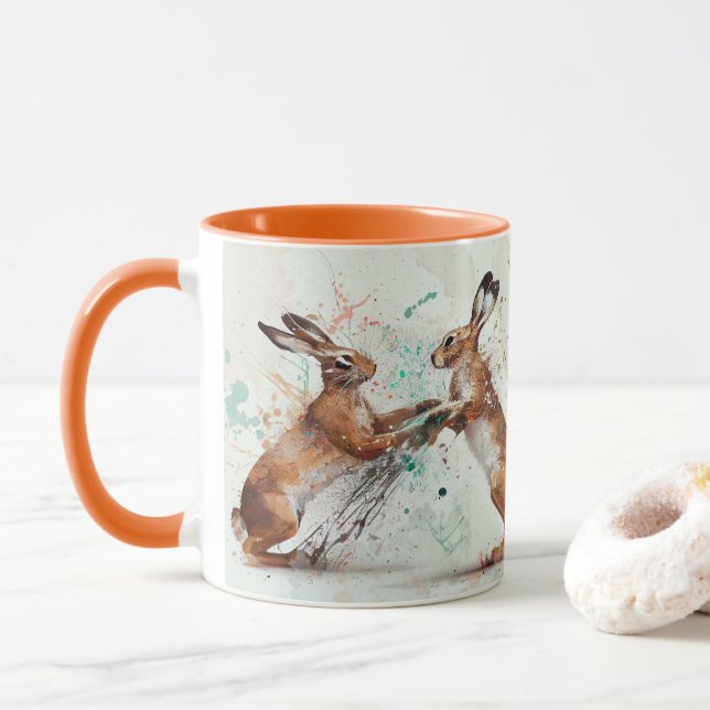 Boxing Hares Tasse (Mit Donut)