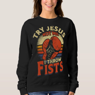 Boxing Jesus Faith Christliche Cross Vintag Retro Sweatshirt