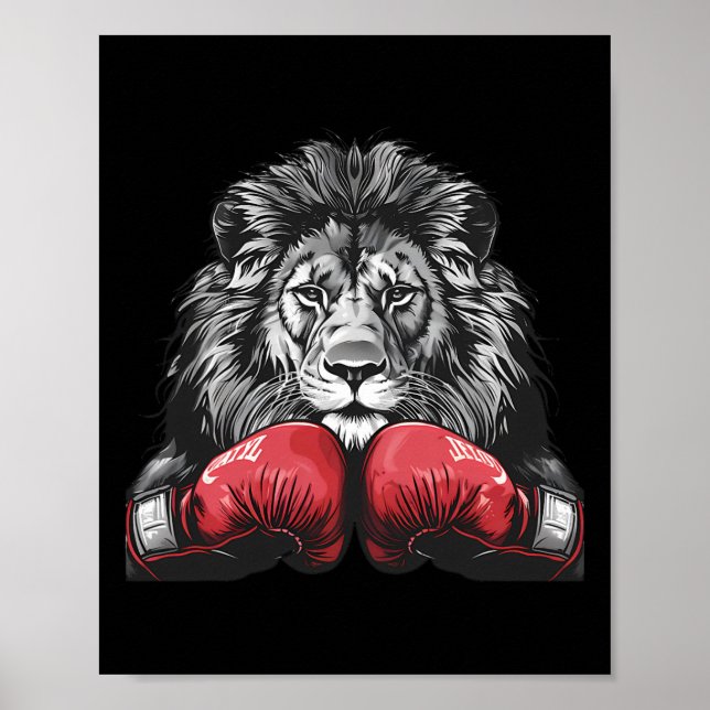 Boxing Lion Portrait Motif Wildlife Kickboxing Lov Poster (Vorne)