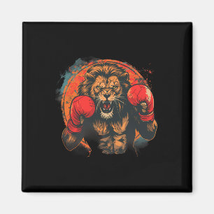 Boxing Lion Portrait Motif Wildlife Kickboxing Magnet