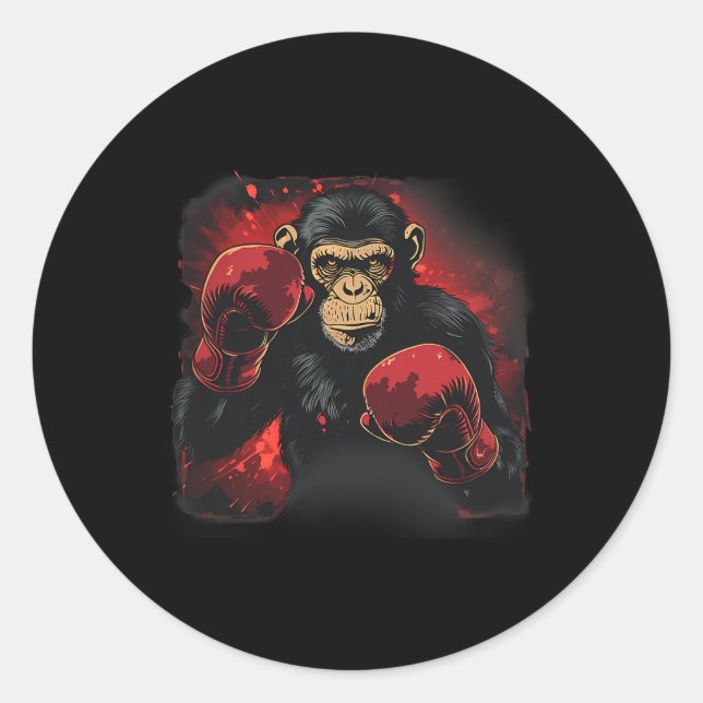 Boxing Monkey With Boxing Gloves Kickboxing Funny  Runder Aufkleber (Vorderseite)
