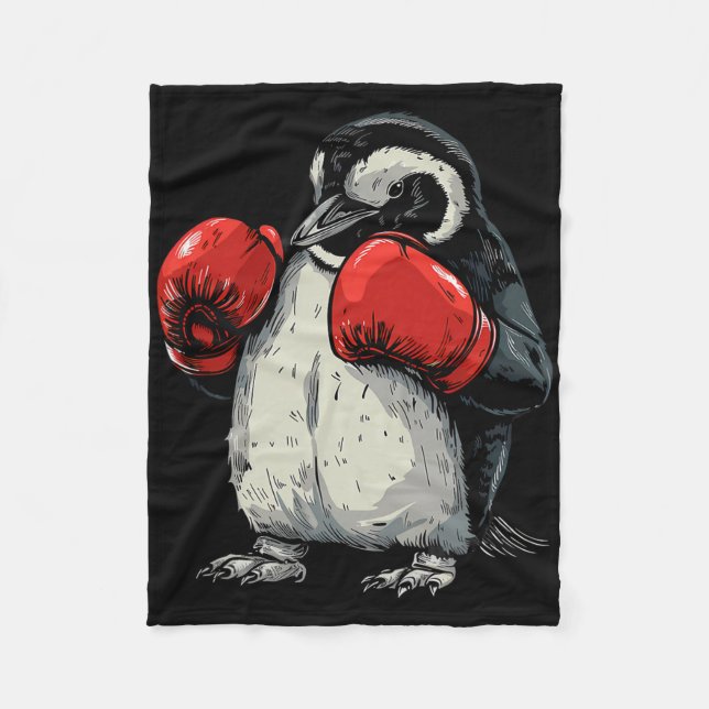 Boxing Penguin With Boxing Gloves Kickboxing Funny Fleecedecke (Vorderseite)