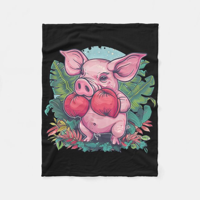 Boxing Pig With Boxing Gloves Kickboxing Funny Box Fleecedecke (Vorderseite)