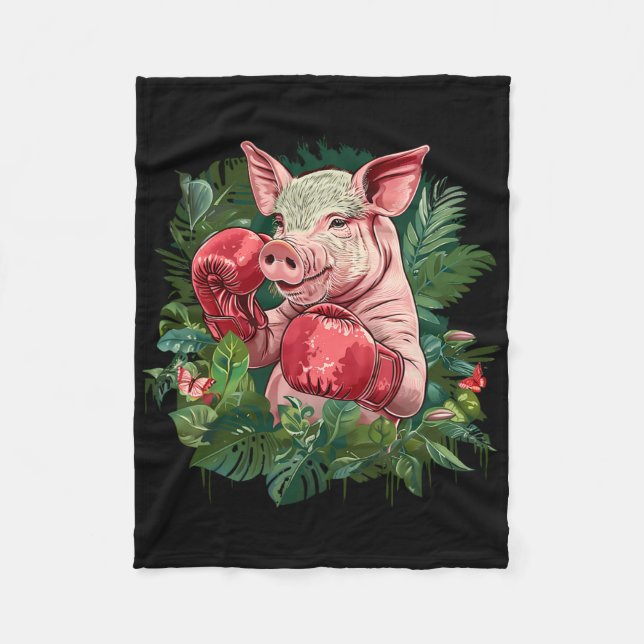 Boxing Pig With Boxing Gloves Kickboxing Funny Box Fleecedecke (Vorderseite)