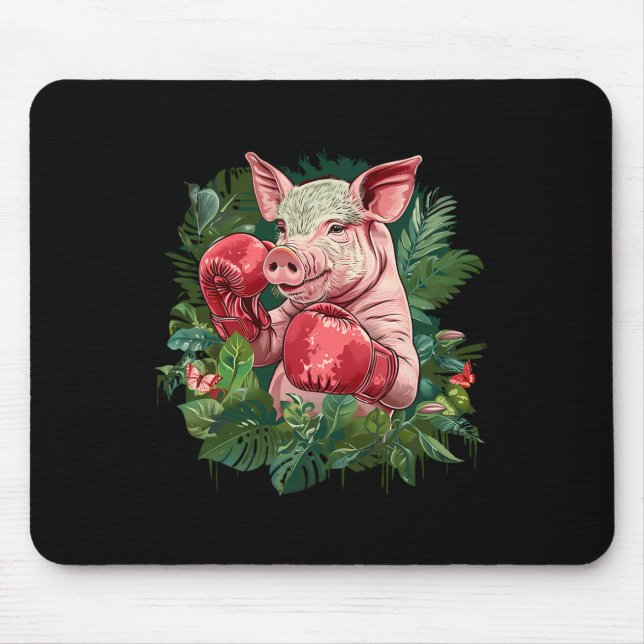 Boxing Pig With Boxing Gloves Kickboxing Funny Box Mousepad (Vorne)