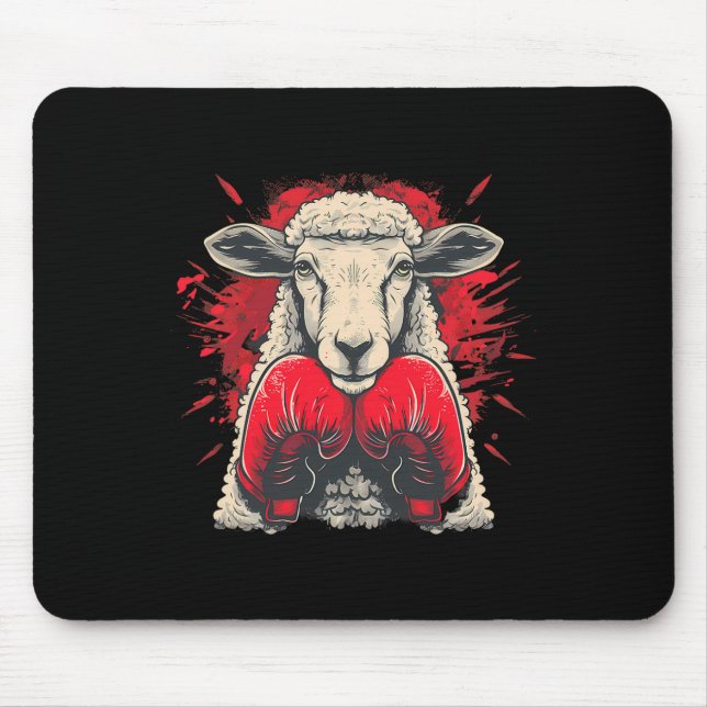 Boxing Sheep Lamb Boxing Gloves Kickboxing Funny B Mousepad (Vorne)