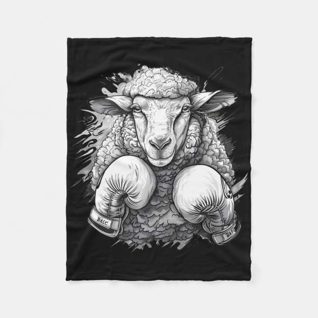 Boxing Sheep With Boxing Gloves Kickboxing Funny B Fleecedecke (Vorderseite)