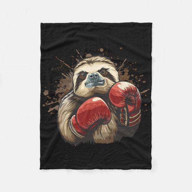 Boxing Sloth With Boxing Gloves Kickboxing Funny B Fleecedecke (Vorderseite)