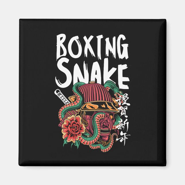 Boxing Snake Japanisch Samurai Warrior Cobra Fight Magnet (Vorne)
