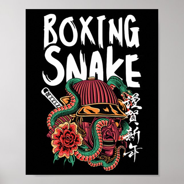 Boxing Snake Japanisch Samurai Warrior Cobra Fight Poster (Vorne)