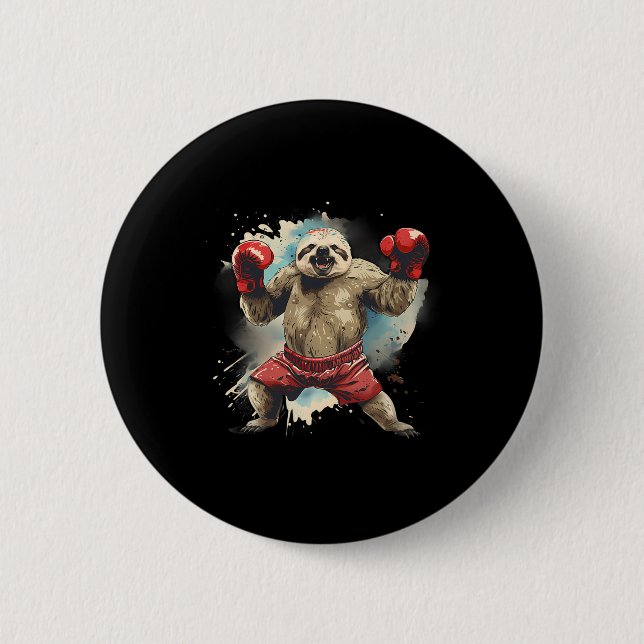 Boxschläger mit Boxhandschuhen Kickboxing Funny B Button (Vorderseite)
