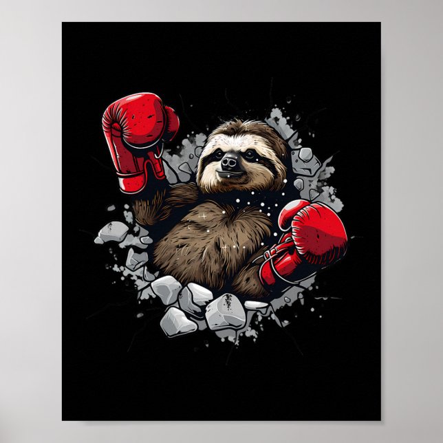 BoxSloth Lover Boxhandschuhe Kickboxing Funny Poster (Vorne)
