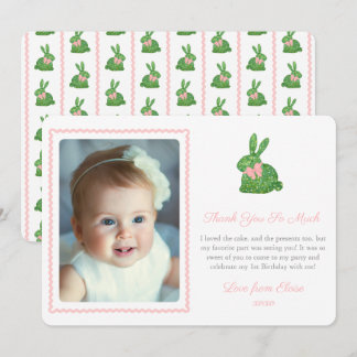 Boxwood-Aquarell-Frühling Bunny Pink Bow-Bild Dankeskarte