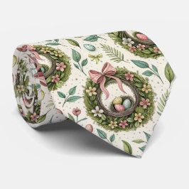 Boxwood Easter Wreath Pink Bow with Egg Krawatte