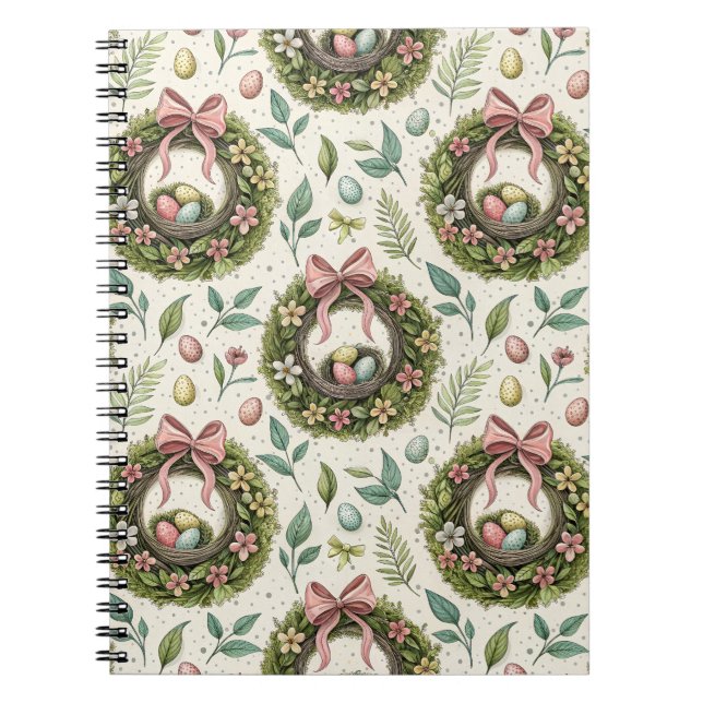 Boxwood Easter Wreath Pink Bow with Egg Notizblock (Vorderseite)