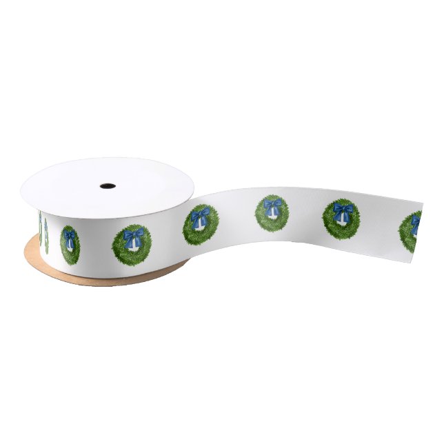 Boxwood Green Wreath mit Blue Bow Satinband (Spule)