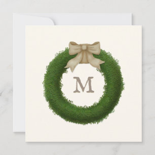 Boxwood-Kranz mit rustikalem Bow-Mit Monogramm Dankeskarte