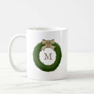 Boxwood-Kranz mit rustikalem Bow-Mit Monogramm Kaffeetasse