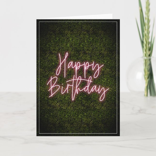 Boxwood Pink Neon Sign Happy Birthday Karte (Vorderseite)