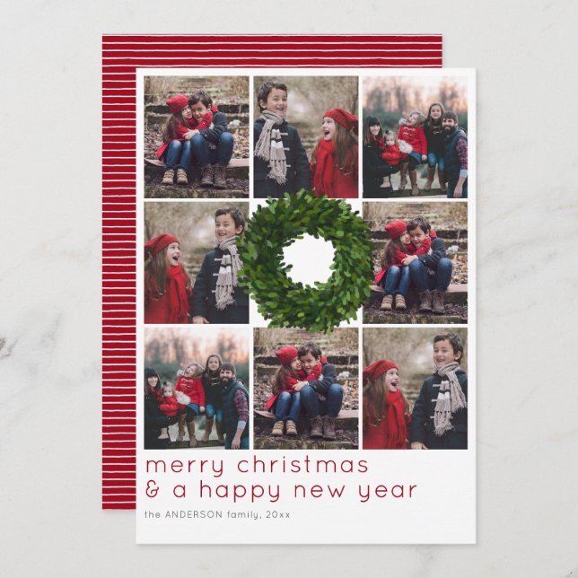 Boxwood Wreath 8 Grid Weihnachtsfeiertag Feiertagskarte (Vorne/Hinten)