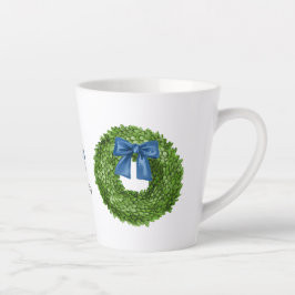 Boxwood Wreath mit Blue Bow-Keramik Milchtasse