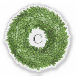 Boxwood Wreath Monogram Vinyl Sticker