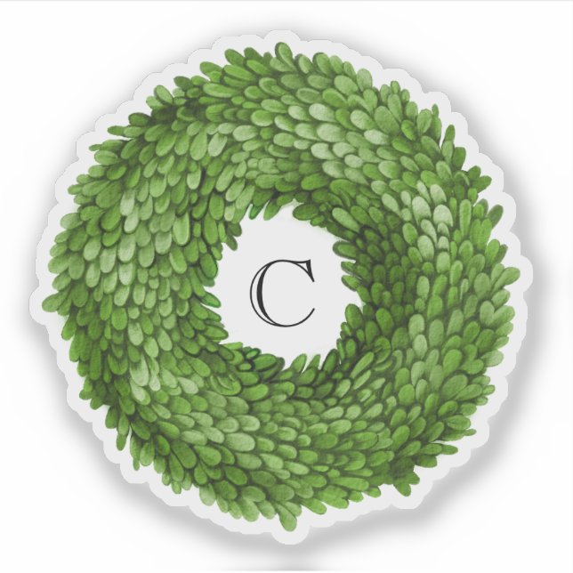Boxwood Wreath Monogram Vinyl Sticker (Vorderseite)