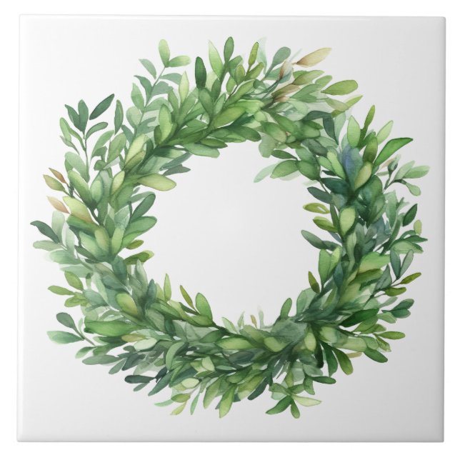 Boxwood Wreath Simple Watercolor Bauernhof Fliese (Vorderseite)