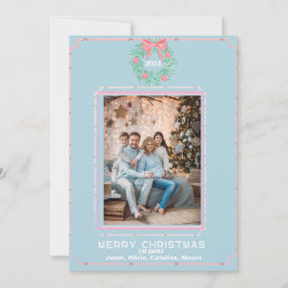 Boxwood Wreath  with Pink Bows Feiertagskarte