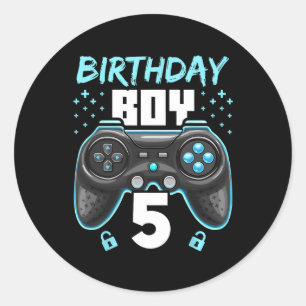 Boy 5 Video Game Controller Gamer 5th Birthday Gif Runder Aufkleber