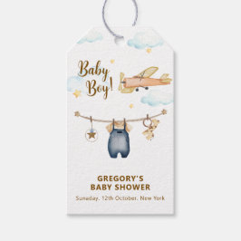 Boy Adventure Clothesline Airplane Sky Baby Shower Geschenkanhänger
