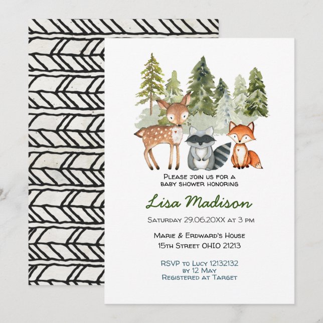 Boy Adventure Woodland Baby Shower Einladung (Vorne/Hinten)