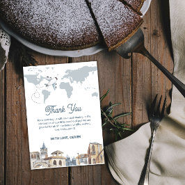Boy Adventure World Map Airplane Baby Shower Dankeskarte