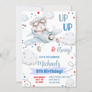 Boy airplane party invitation, bear plane birthday einladung