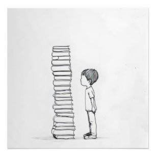 Boy and Books Line Art. Fotodruck