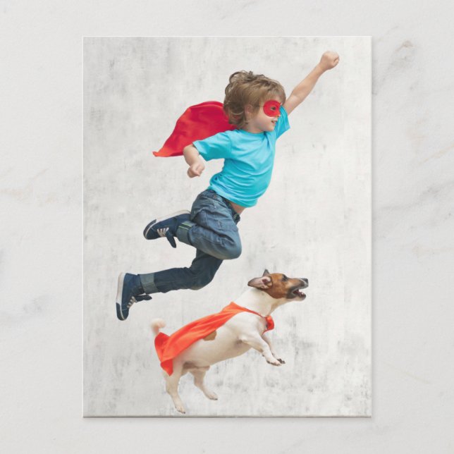 Boy and Dog Superheroes Postkarte (Vorderseite)
