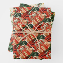 Boy and girl giving each other Christmas presents Geschenkpapier Set