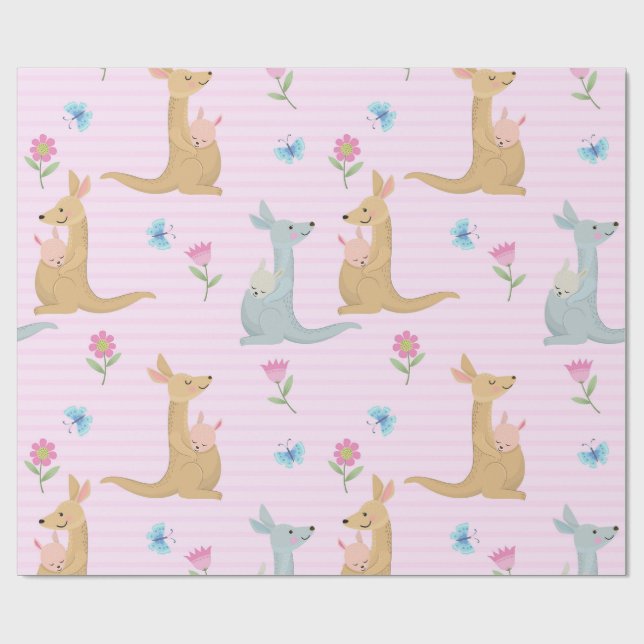 Boy and Girl Kangaroo Baby Geschenkpapier (Flach)