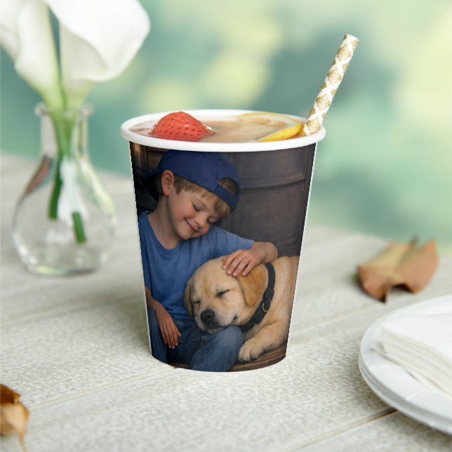 Boy and Sleeping Dog –  Paper Cup (8 oz.) Pappbecher (In Situ)