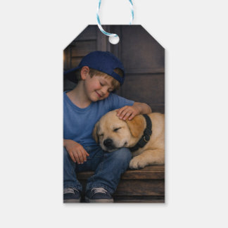 Boy and Sleeping Dog – Warm Moments Gift Tag Geschenkanhänger