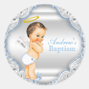 Boy Angel Baptisse Christening Runder Aufkleber