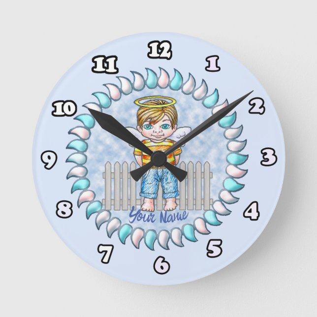 Boy Angel Clock Runde Wanduhr (Vorderseite)