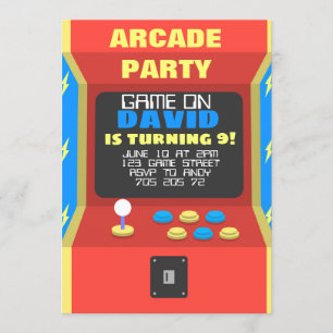 Boy Arcade Party Retro Gaming Geburtstag Einladung