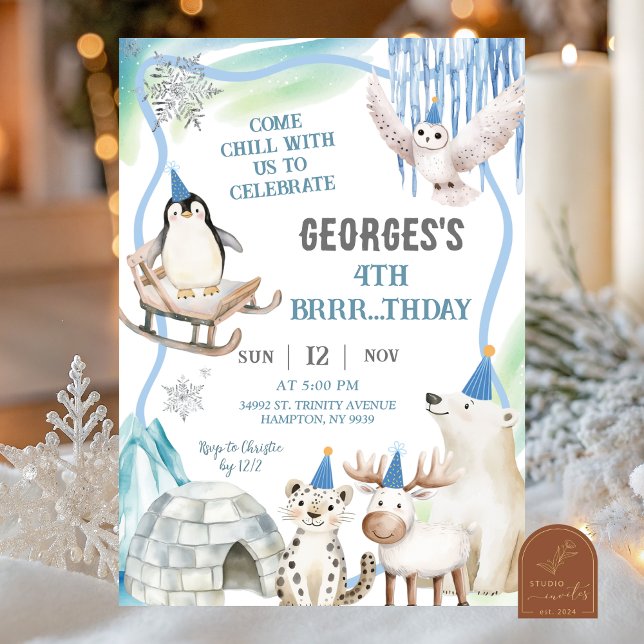 Boy Arctic Animals Birthday Party Invitation Einladung (Von Creator hochgeladen)