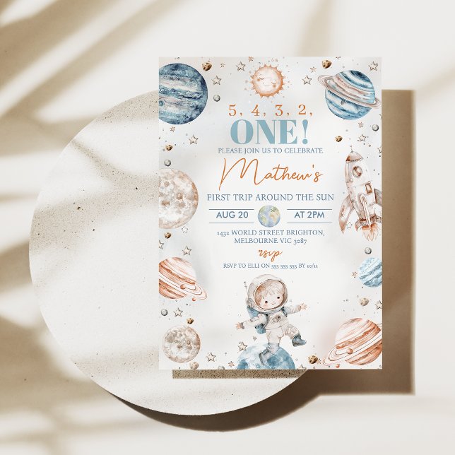 Boy Astronaut Erster Ausflug rund um Sun zum Gebur Einladung (Boys First Trip Around the Sun 1st Birthday Invitation Template Instant Download, Astronaut Space)