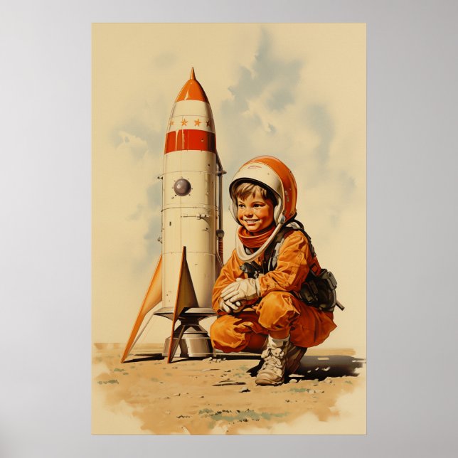 Boy Astronaut Retro-Stil Poster (Vorne)
