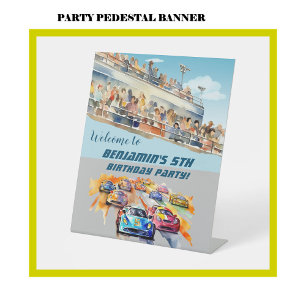 Boy Auto Racing Thema 5th Birthday Party Banner Sockelschild