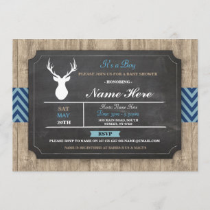 Boy Baby Dusche Chalk Rustic Antler Stag Einladung