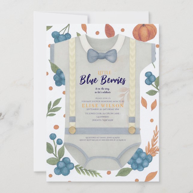 Boy Baby Dusche Herbstkrampf Bodysuit invita Einladung (Vorderseite)